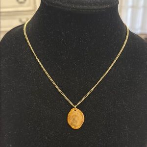 Vintage Gold Tone Rock Stone Pendant Statement Necklace